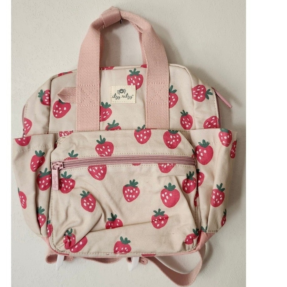 Itzy Ritzy Itzy Bitzy Bag Toddler Daycare Backpack Strawberries and Cream Pink
